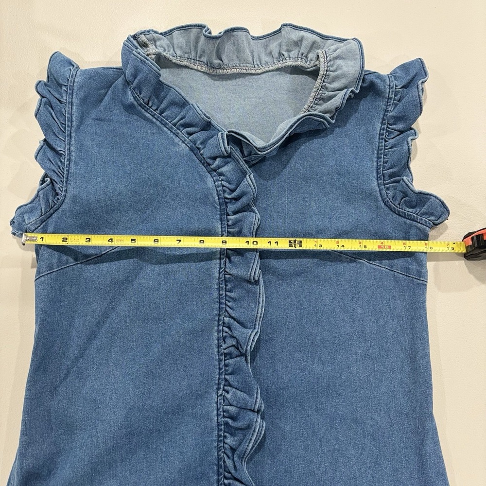 Cherry Betty Ruffled Denim Dress Blue V-Neck Midi Sleeveless Retro 90s Size S 4 - Picture 6 of 11